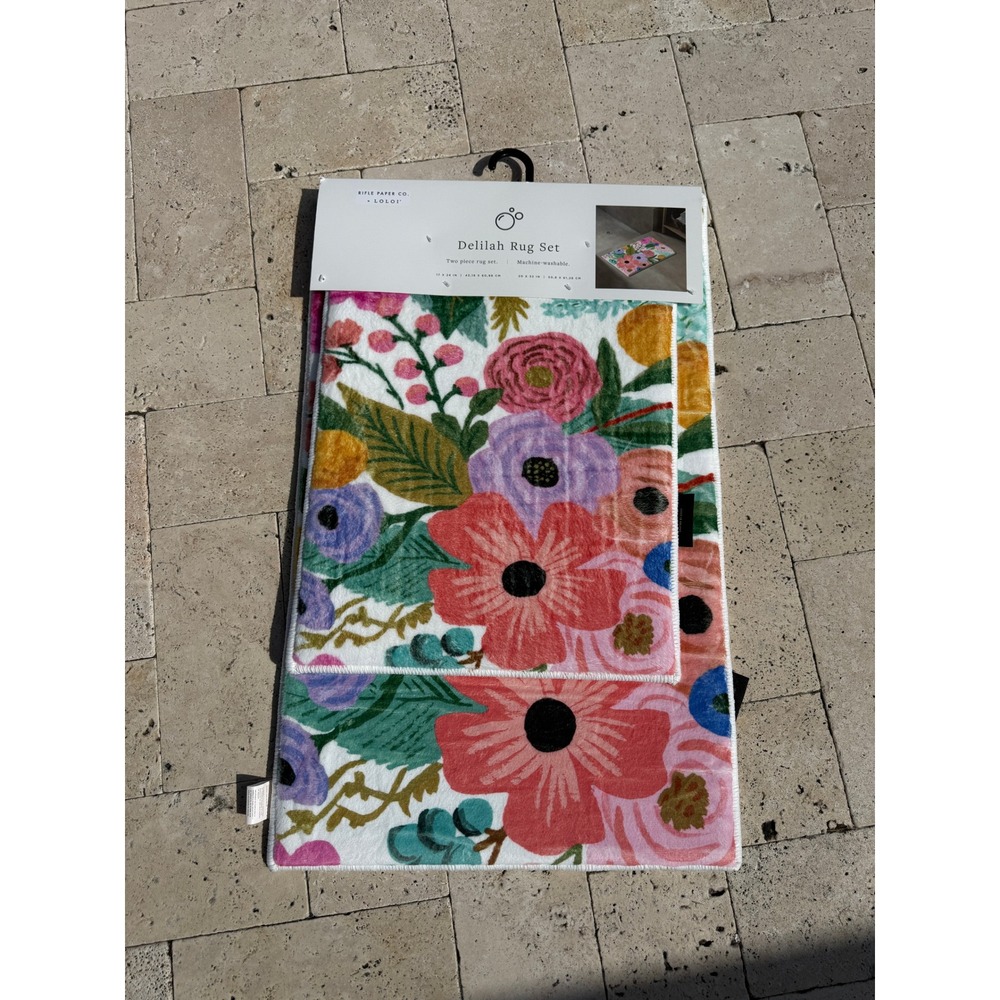 Rifle Paper Co x Loloi Delilah Rug Set 2pc Floral Multicolor Washable NEW